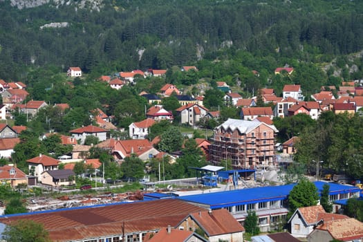 Typical village in Montenegro, houses with the red roofs