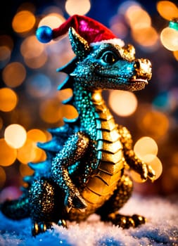 dragon in santa's hat year of the dragon. Selective focus. holiday.