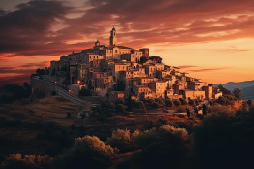 Breathtaking Italian city sunset hills. Historic italian village. Generate Ai
