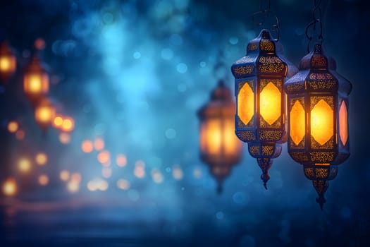 Fanous Ramadan lanterns at night. Neural network generated in January 2024. Not based on any actual scene or pattern.