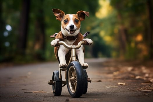 Jack russell dog bike hipster. Funny driver. Generate Ai