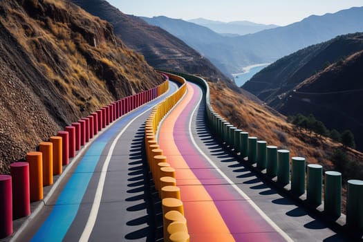 Multi-colored mountain serpentine. Beautiful road in the mountains.