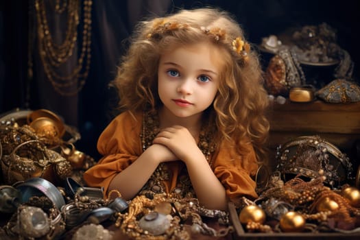 Jeweler child girl jewelry. Lady beauty. Generate Ai