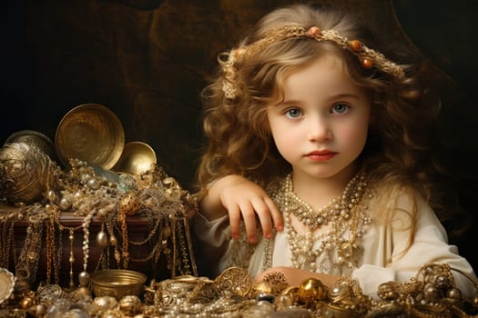 Artistic Jeweler child girl jewelry. Lady beauty. Generate Ai