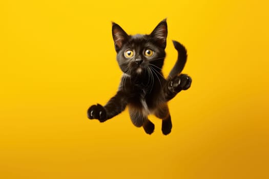 Jumping cat background. Kitty cute paw. Generate Ai
