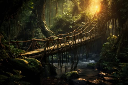 Jungle bridge forest. Park nature. Generate Ai
