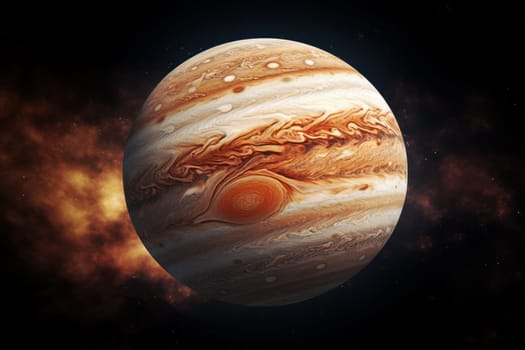Vast Jupiter planet clouds. Nature space sun. Generate AI