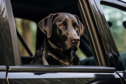 Labrador retriever car. Cute canine head. Generate Ai