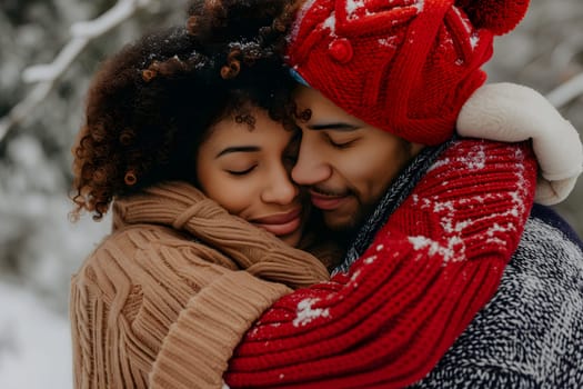 Heterosexual couple hugging at valentines day. Closeup portrait. Neural network generated image. Not based on any actual person or scene.