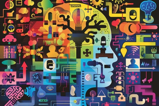 A vibrant, abstract illustration captures the complexity and diversity of the autism spectrum. The interplay of shapes and colors symbolizes various aspects of autism.