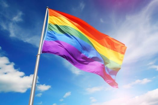 Uplifting Lgbt flag on sky. Freedom day. Generate Ai