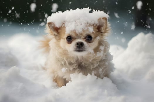 Colorful Dog winter snow. Cute canine. Generate Ai