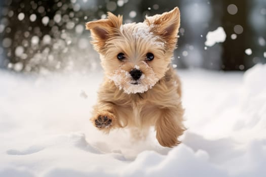 Warm Dog winter snow. Cute canine. Generate Ai