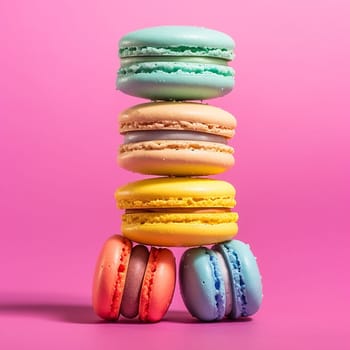 Stack of colorful macarons in soft background