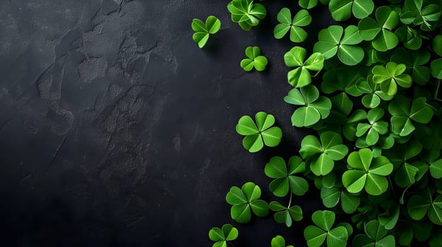 Clover with black background for St. Patricks day. Neural network generated image. Not based on any actual scene or pattern.