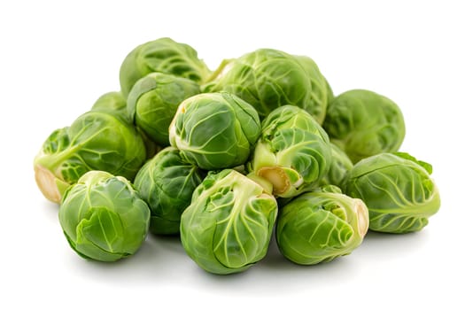 Small heap of brussels sprouts on white background. Neural network generated image. Not based on any actual scene or pattern.