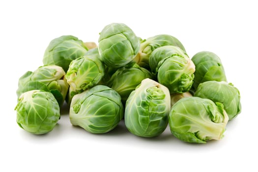 Small heap of brussels sprouts on white background. Neural network generated image. Not based on any actual scene or pattern.