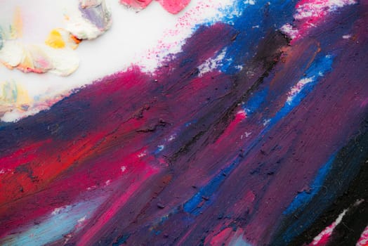 Picture drawning with oil pastels. Conceptual abstract picture. Fragment of multicolored texture painting. Abstract art background. Rough brushstrokes of paint. Highly-textured, high quality details.