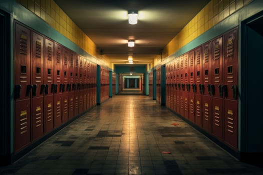 Row lockers. School safety room. Generate Ai