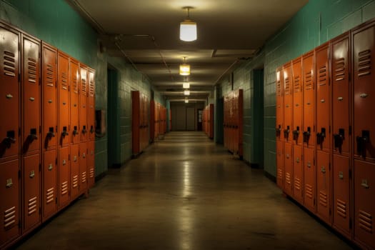 Metallic row lockers. School safety room. Generate Ai