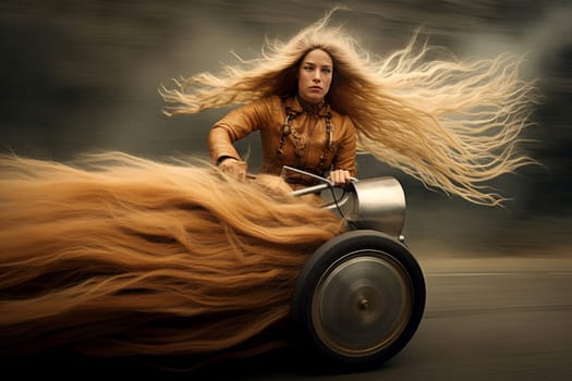 Speedy Long hair moto racer. Sport speed. Generate Ai