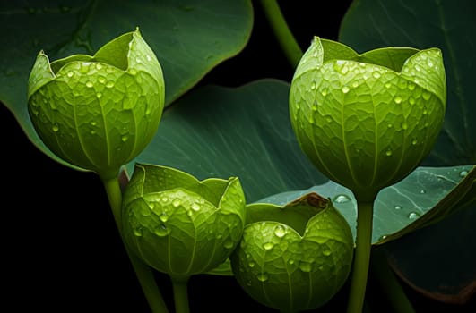 Lotus leaves buds. Garden green. Generate Ai