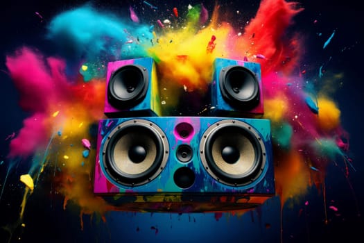 Loudspeaker colorful music. Audio neon volume. Generate Ai