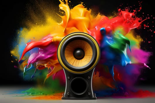 Amplified Loudspeaker colorful music. Audio neon volume. Generate Ai