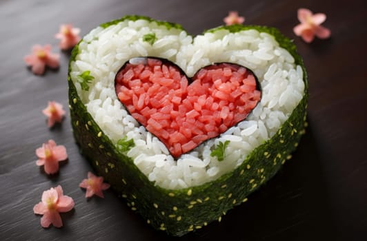 Romantic Heart shaped sushi. Dinner rice. Generate Ai