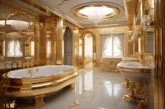 Luxurious Gold bath. Interior classic detail. Generate Ai