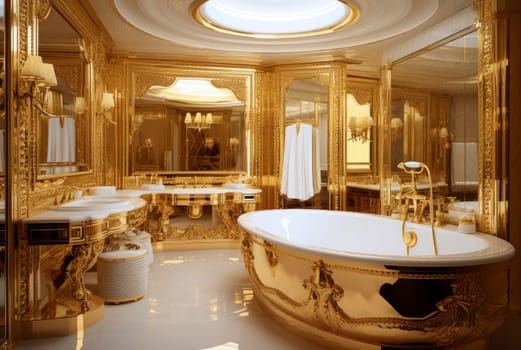 Radiant Gold bath. Interior classic detail. Generate Ai