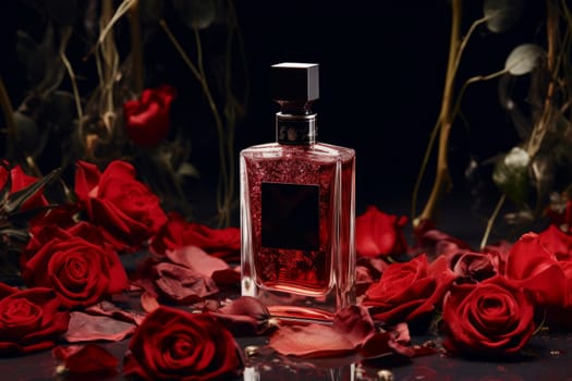 Opulent Luxury roses perfume bottle. Beauty scent. Generate Ai