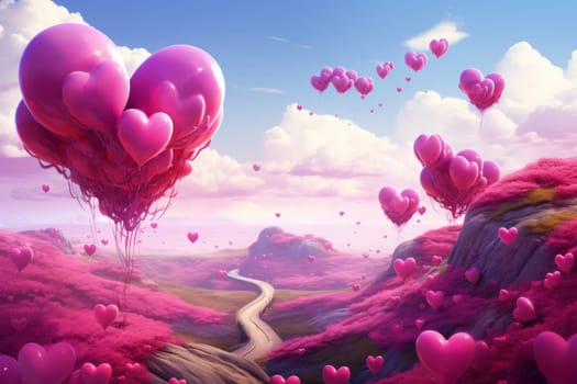 Heart magenta balloon. Romantic day purple. Generate Ai