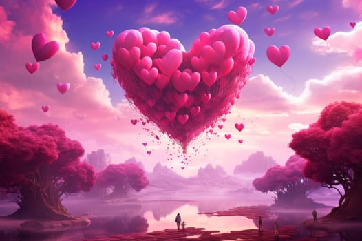 Inflated Heart magenta balloon. Romantic day purple. Generate Ai