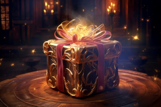 Sparkling Magic gift box light. Abstract surprise. Generate Ai