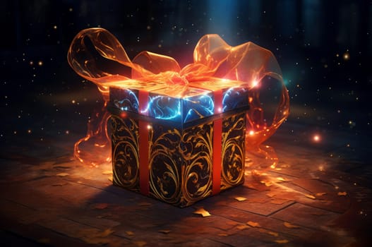 Radiant Magic gift box light. Abstract surprise. Generate Ai