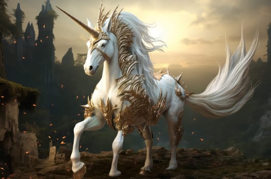 Ethereal Majestic white unicorn. Person female. Generate Ai