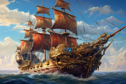 Wooden majesty ship. History sea boat. Generate Ai