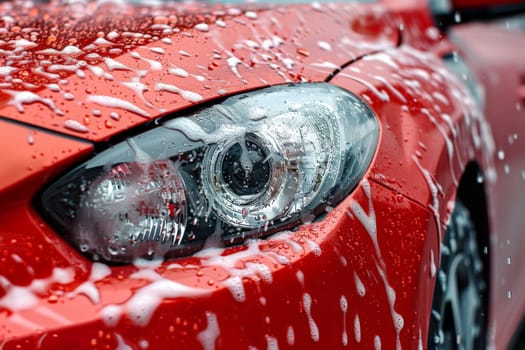 Outdoor car wash with foam soap, Washing Car Backdrop, washing with Copy Space.