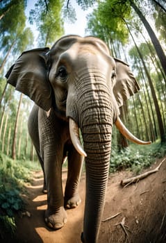 Close-up Animal in forest take selfie. interaction between wildlife and modern photography trends