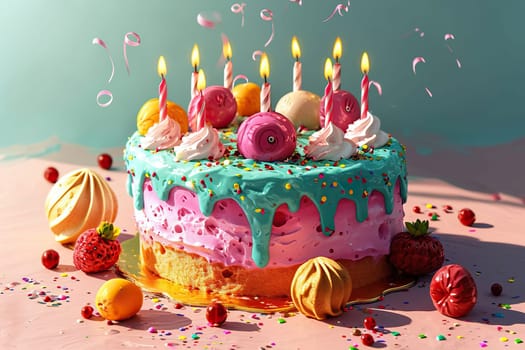 Birthday cake drawing in cartoon style.