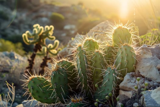 Cactus plants in desert, Generative AI.