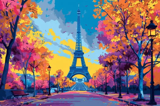 Abstract painting concept. Colorful art of the Eiffel Tower in Paris . Generative AI..