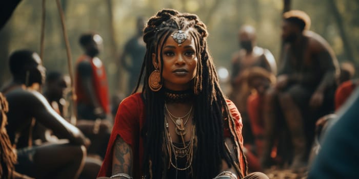 A woman with dreadlocks sitting in a group of people