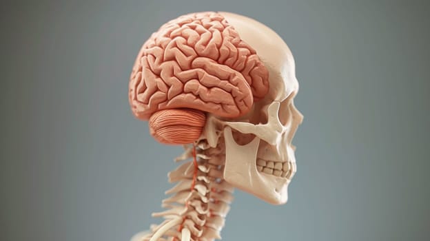 A 3d model of a human brain with the spinal cord and neck