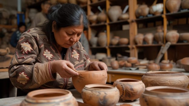 A woman making a pottery bowl in an art studio