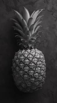 A black and white photo of a pineapple on the wall