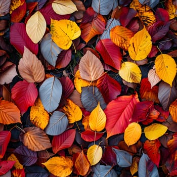 Seamless texture and background of colorful fallen autumnal leaves. Neural network generated image. Not based on any actual scene or pattern.