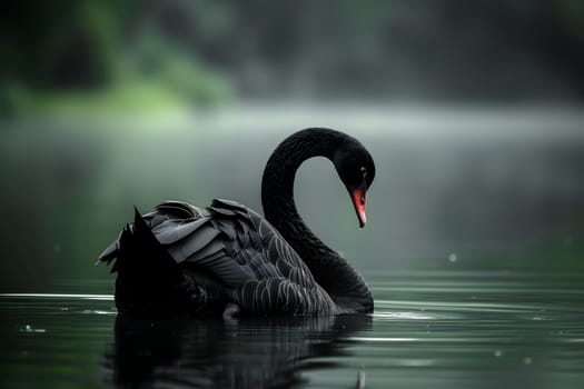 Black swan on water surface, close up. Neural network generated image. Not based on any actual scene or pattern.