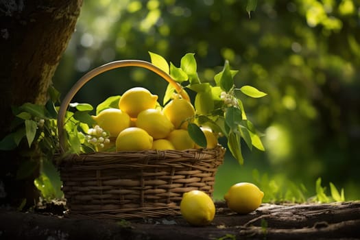 Lemon basket garden. Natural diet nutrition. Generate Ai